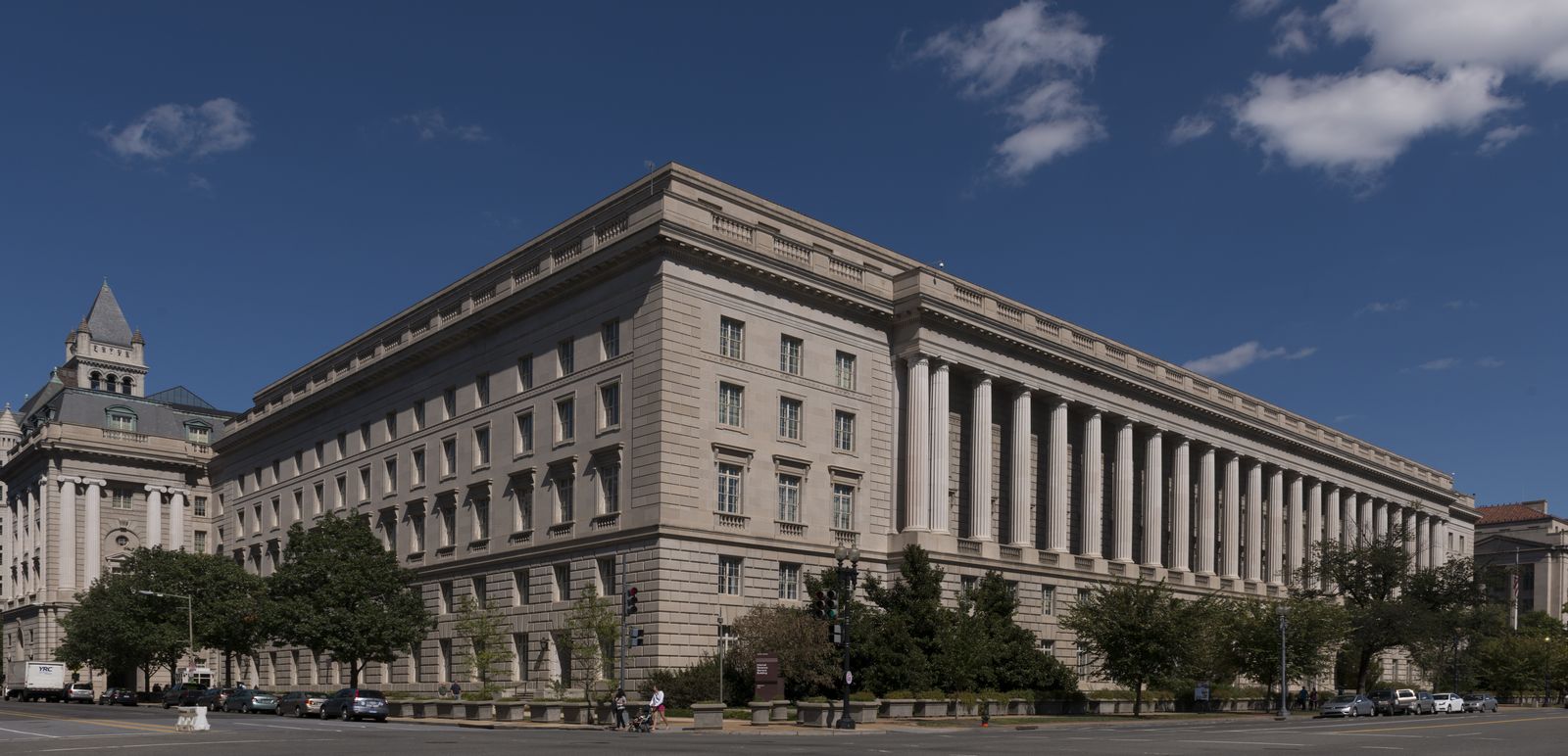 The columned facade of the Internal Revenue Service building in Washington, D.C.